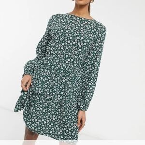 Wednesday's Girl Long Sleeve Smock Dress in Green Vintage Floral